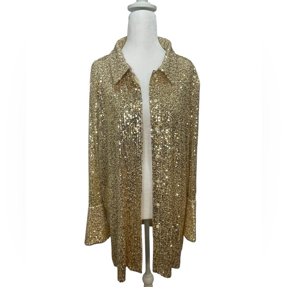 Topshop Gold co-ord sequin oversized shirt - Picture 4 of 9